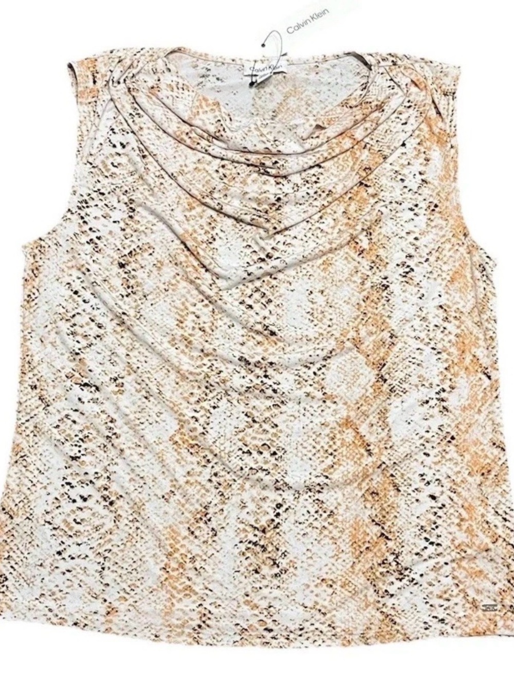 Calvin Klein White Orange Black Sleeveless Suit Tank Blouse Ladies Large NWT